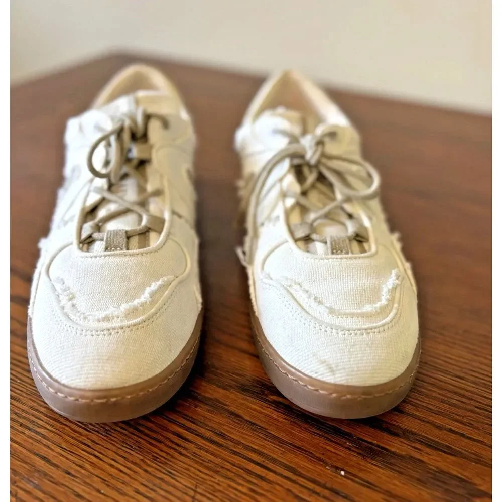 Sam Edelman Jayne Washed Palm/Linen/White Lace Up Low Sneakers Women's Size 9.5